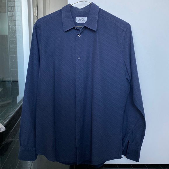 Hermes Men's Blue Unique Texture Button Down Shirt US 16 EUR 41 - Picture 2 of 5